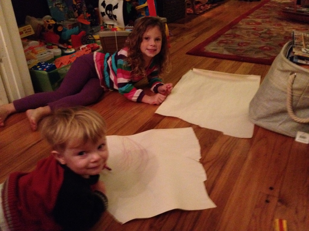 Kids drawing on floor