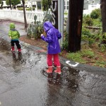 Kids walking in puddles